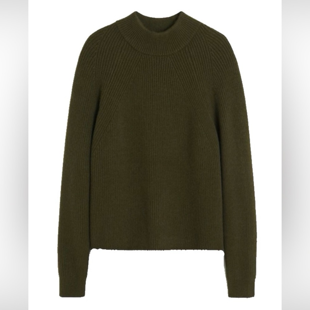 Mango Green Mock Crew Neck Wool Blend Pullover Sweater